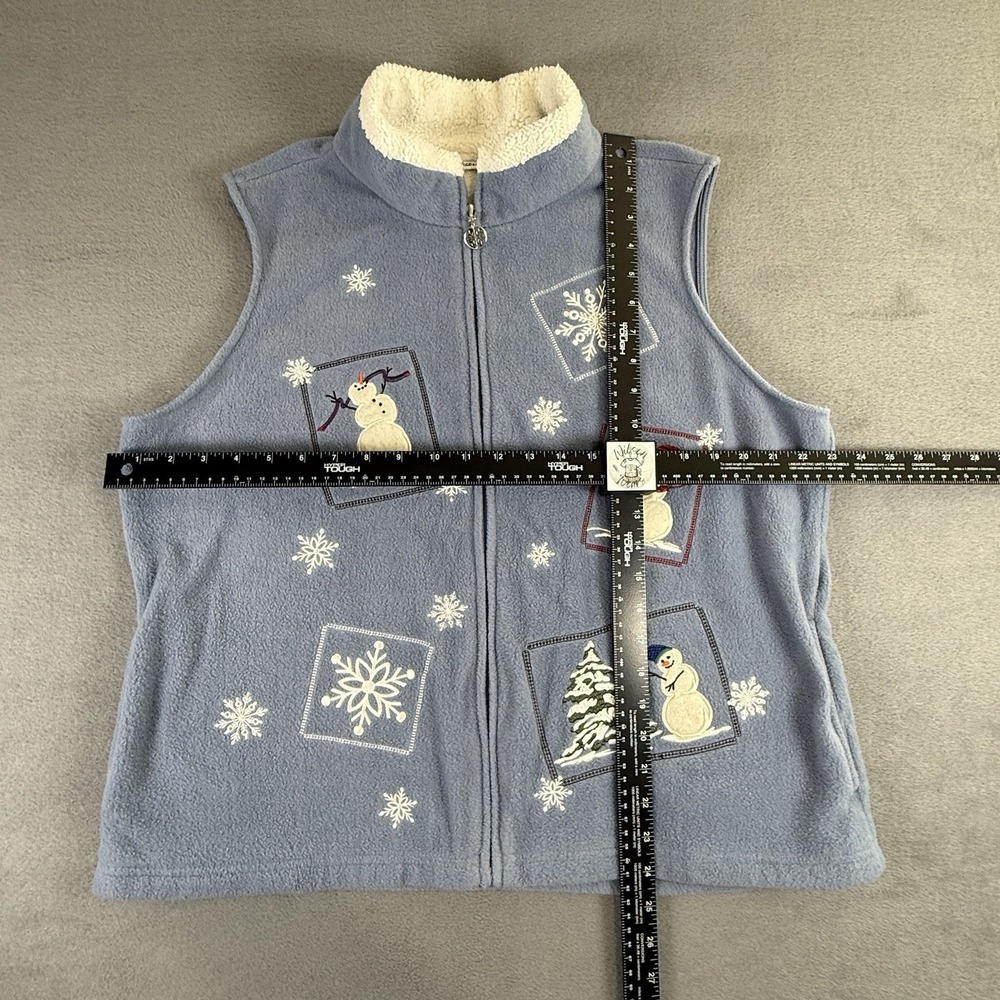 Croft‎ & Barrow Winter Vest XL Blue Christmas Snowman Plush Embroidered Fleece - Picture 3 of 7
